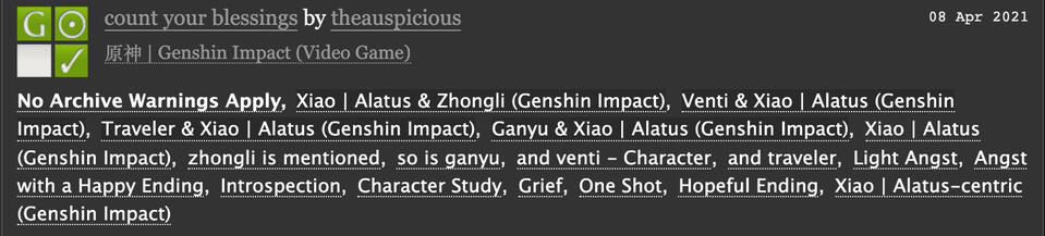 image of the tags on a fic